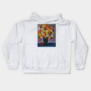 mixed carnations flowers in a turquoise vase Kids Hoodie